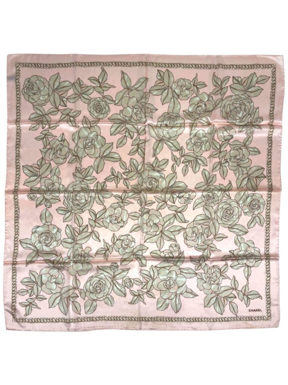 Chanel Scarf CC Logo Camellia Silk Pink Multicolor